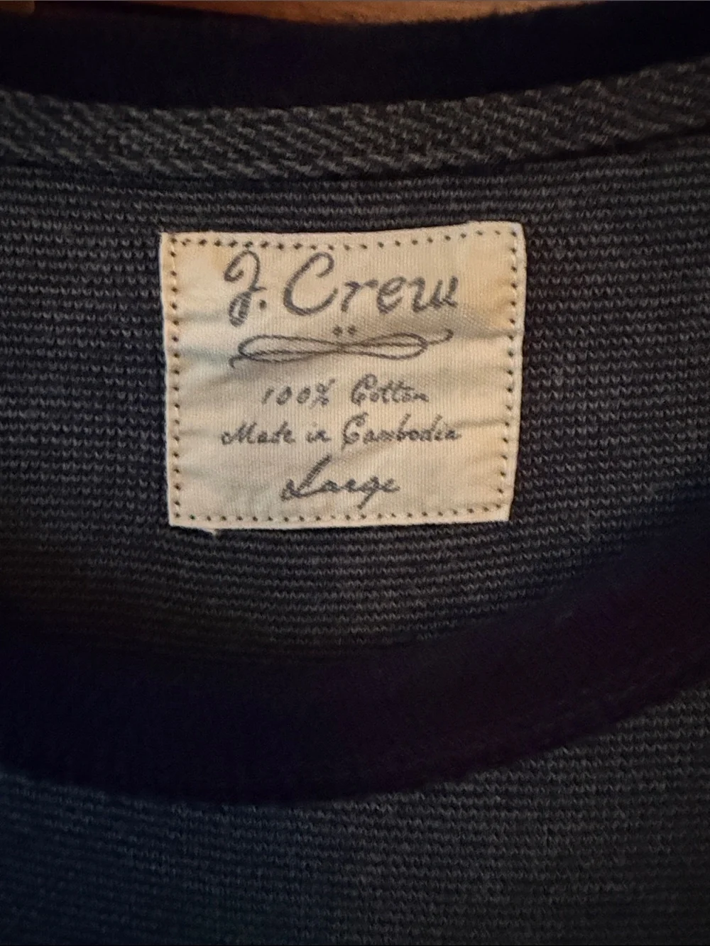 J. Crew Men’s Navy and Charcoal Thin-Striped Long Sleeve Crewneck